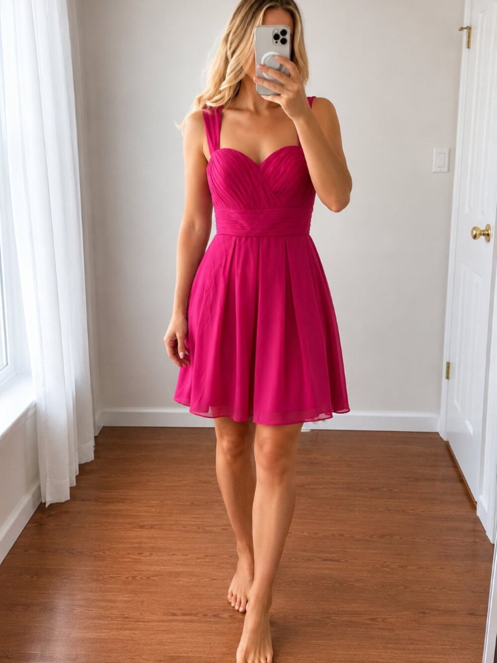 NWOT Fuchsia Magenta Sleeveless A-Line Dress with Pleated Bodice Bridesmaid, 6